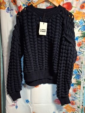 KBB Chunky Navy Cable Knit Sweater Size Large Navy